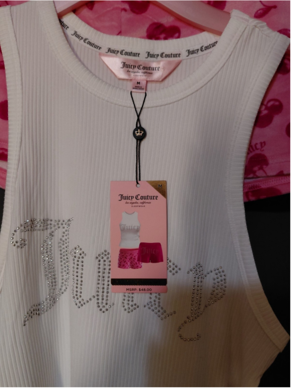 Juicy Couture 3pc Tank & Velvet Velour Shorts Cherry Pajamas Set Size Med NWT - Picture 4 of 6